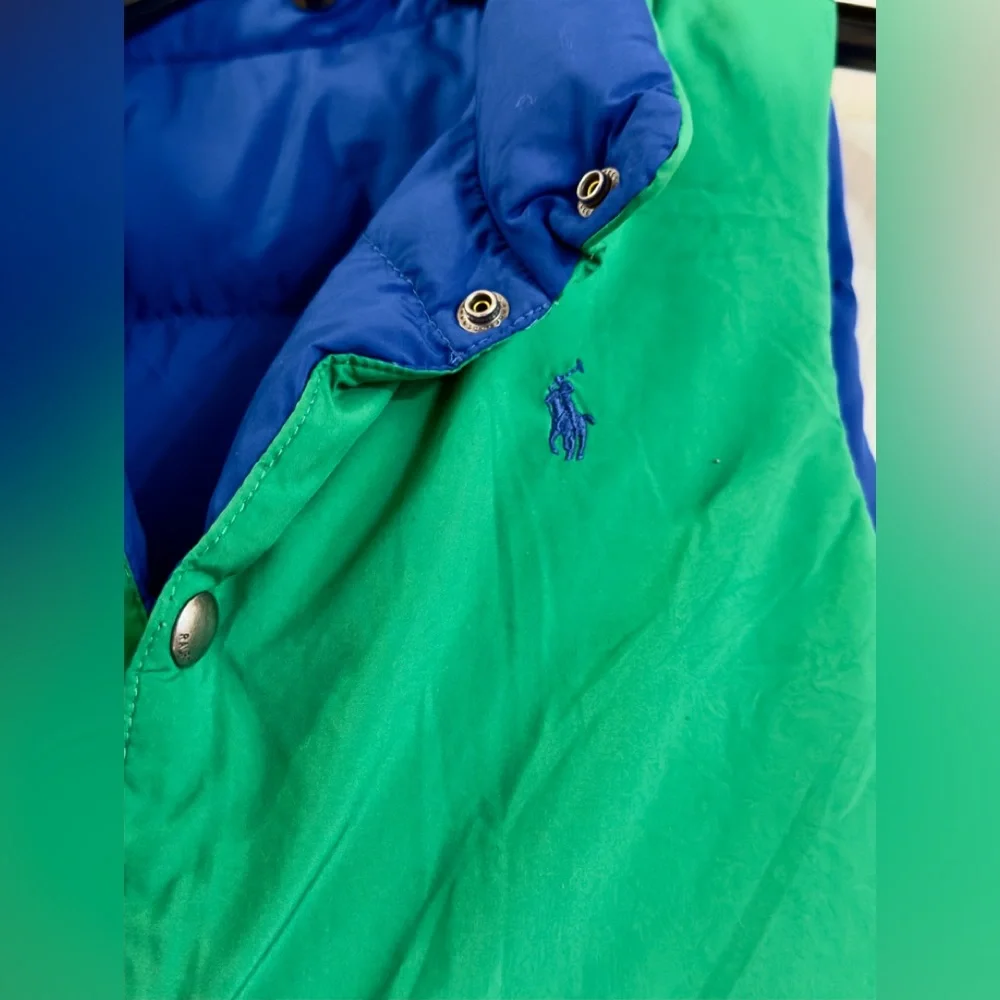 Polo Ralph Lauren Blue Goose Down Puffer Vest Reversible Youth 5 (8) Preppy Logo